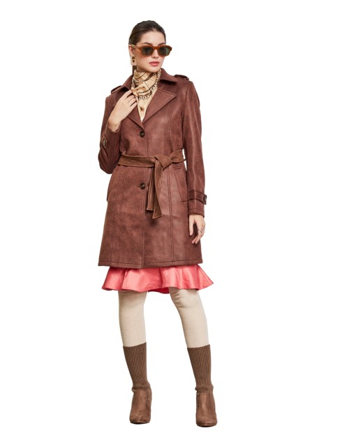 Women Double brested Trench Coat Coat Coffee Color