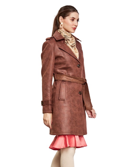 Women Double brested Trench Coat Coat Coffee Color