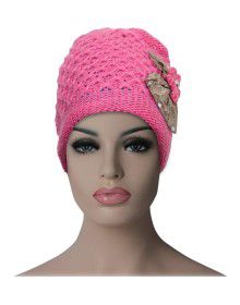 Women cap Bow design with fur lining pink